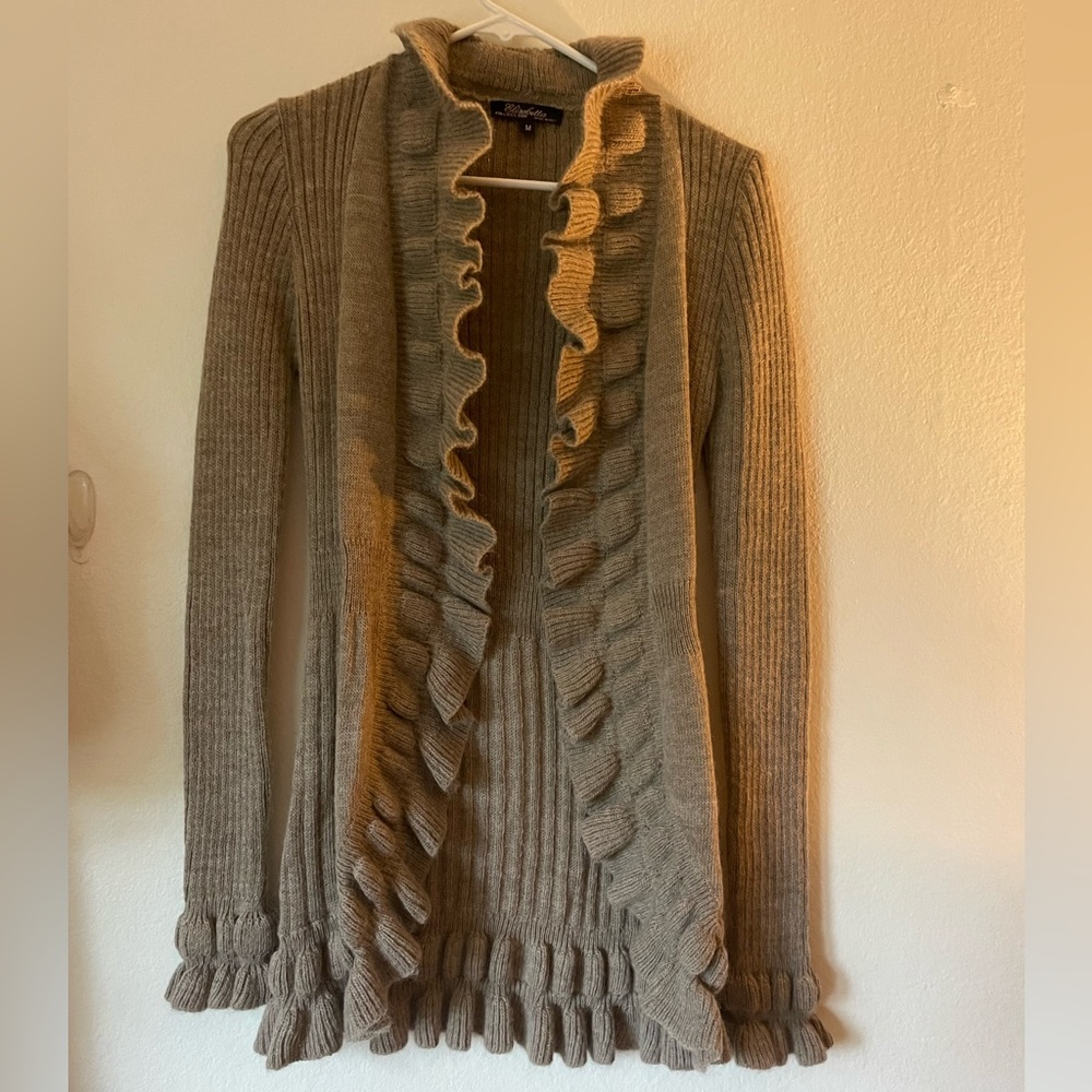 Elizabetta collection wool mohair blend ruffle cardigan, size M, Italian made